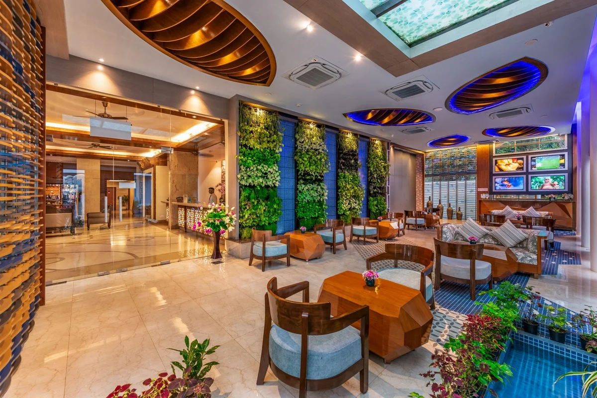 Grand event venue configured for large guest flow